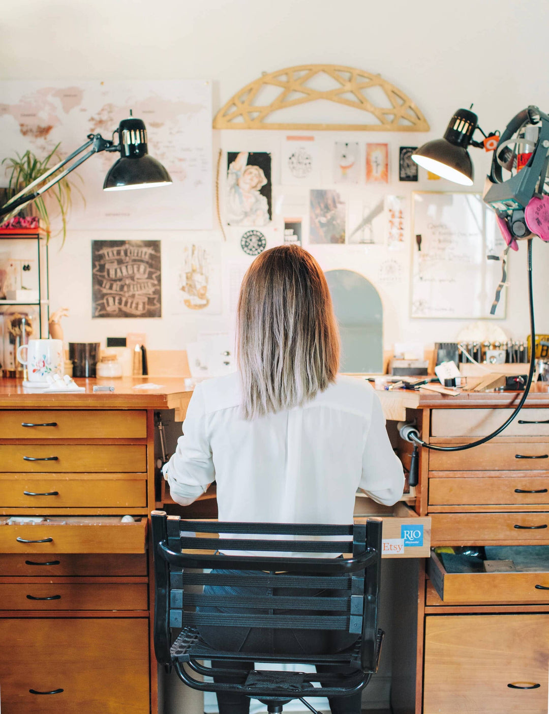 portland custom jeweler Emma Brooke at workbench