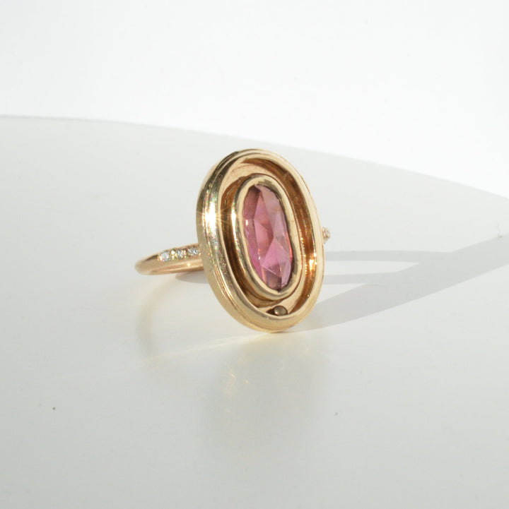 Pink Tourmaline Orbit Ring with Pave