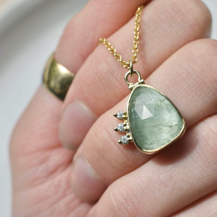 Green Beryl Halo Necklace with Kinetic Hinge