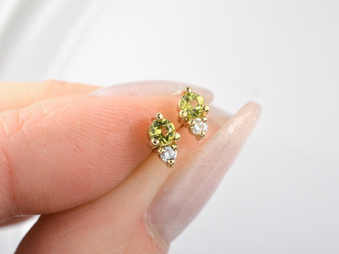 Peridot and Diamond Studs