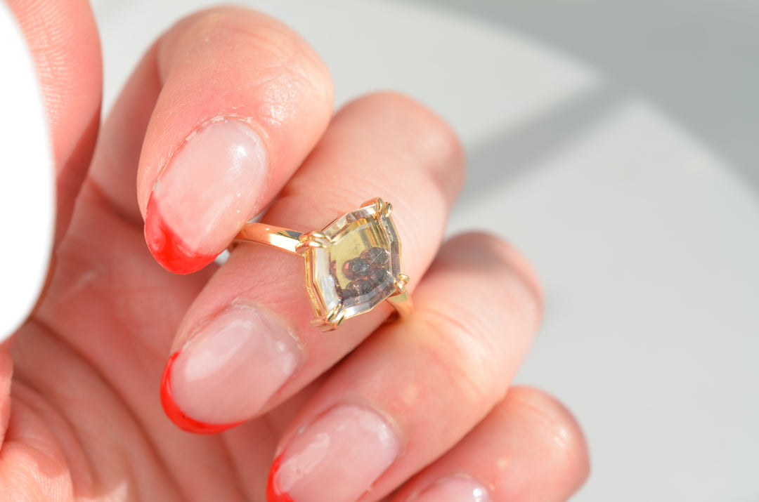 Portrait Cut Shaker Ring with Garnet