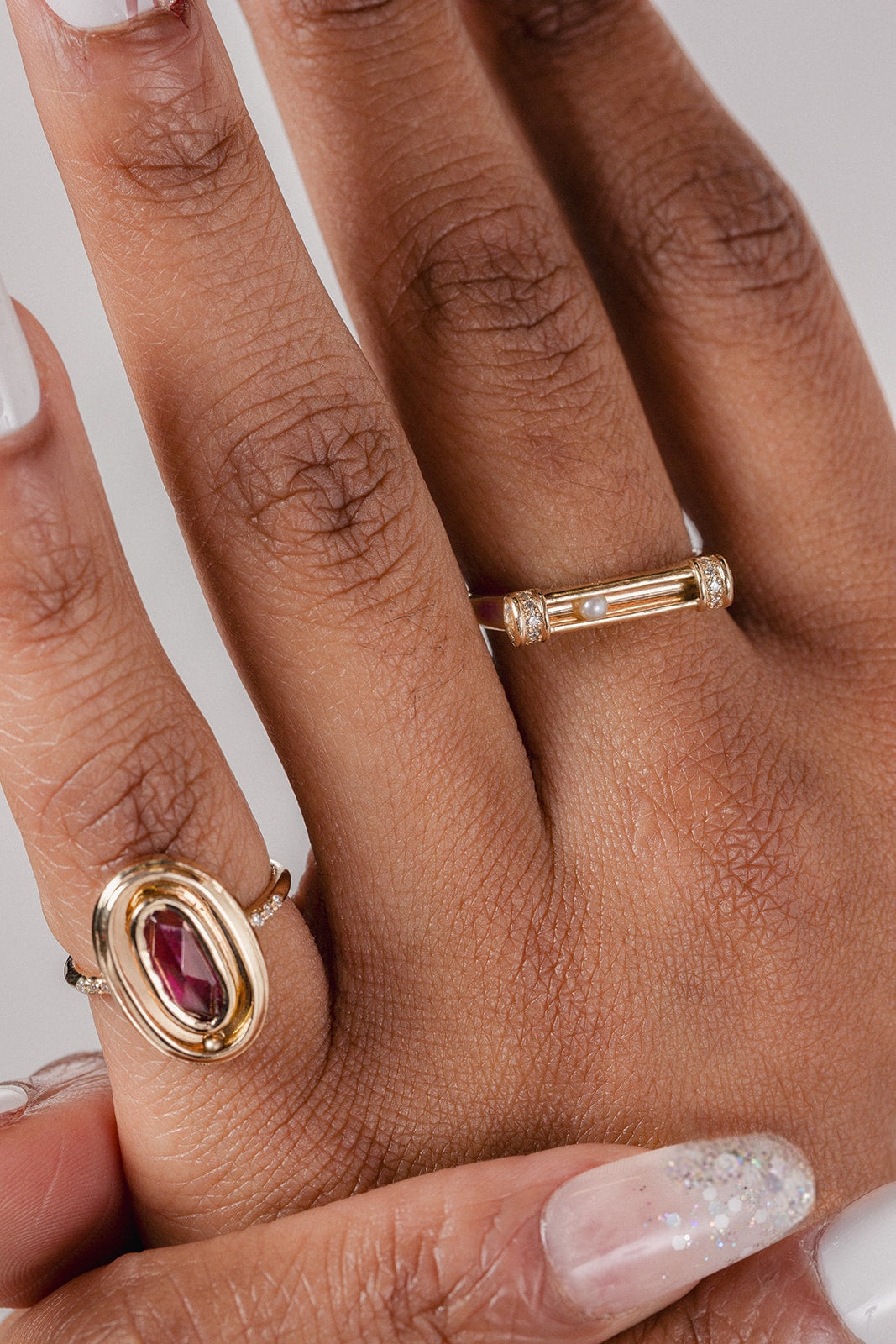 Pink Tourmaline Orbit Ring with Pave