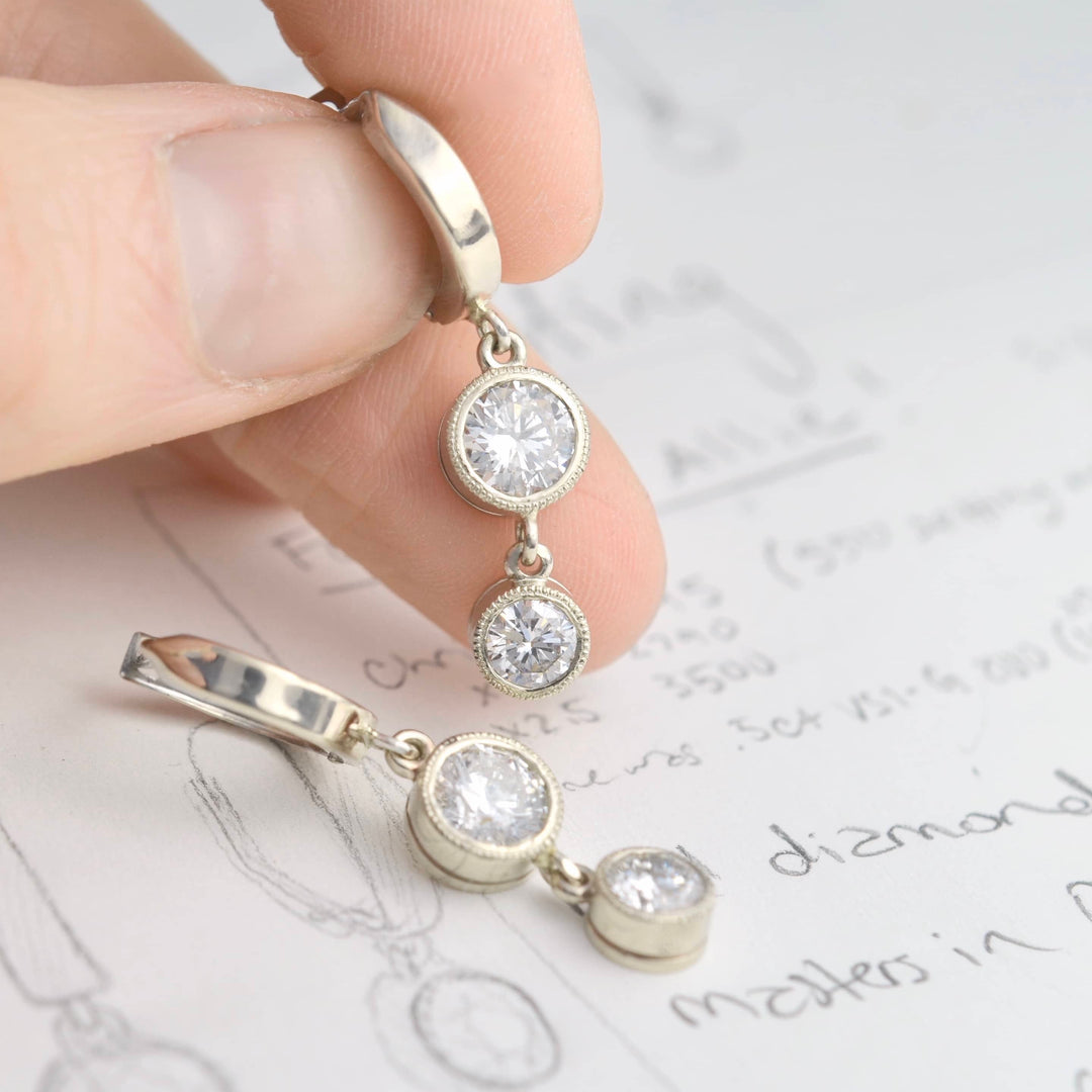 Portland custom jewelry design earrings by Emma Brooke Jewelry using repurposed family diamonds