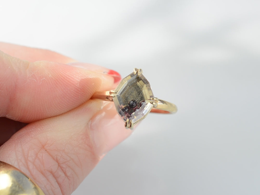 Portrait Cut Shaker Ring with Garnet