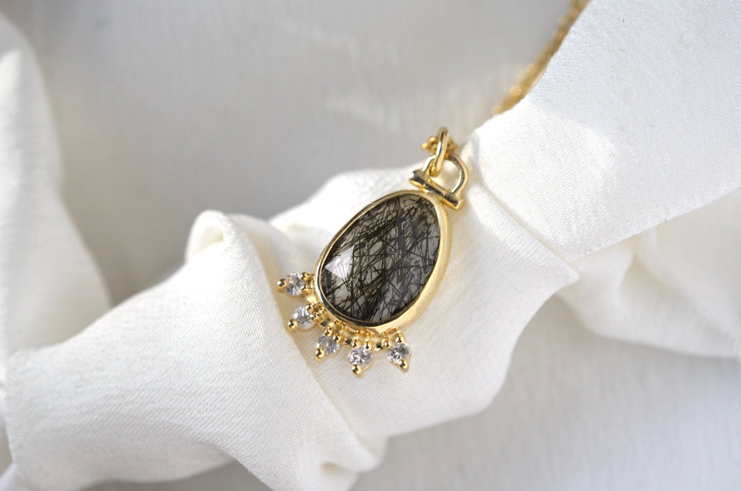 Rutilated Quartz Halo Necklace with Kinetic Hinge
