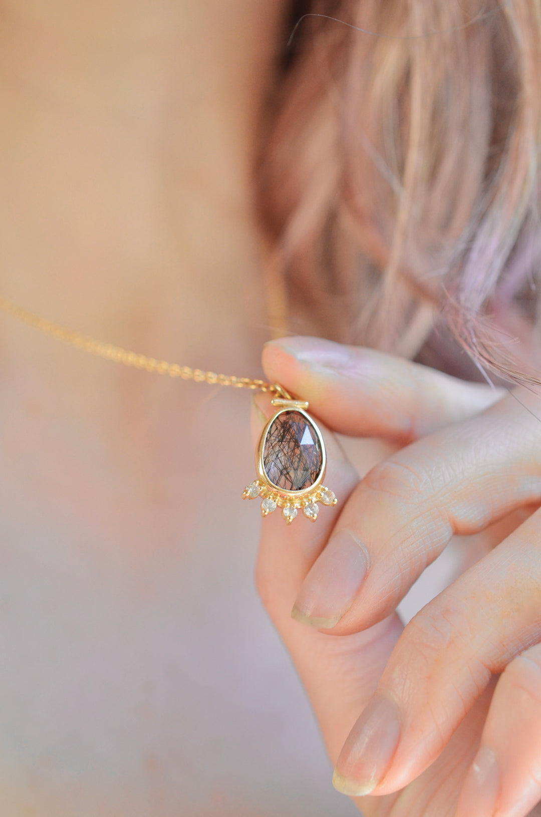 Rutilated Quartz Halo Necklace with Kinetic Hinge