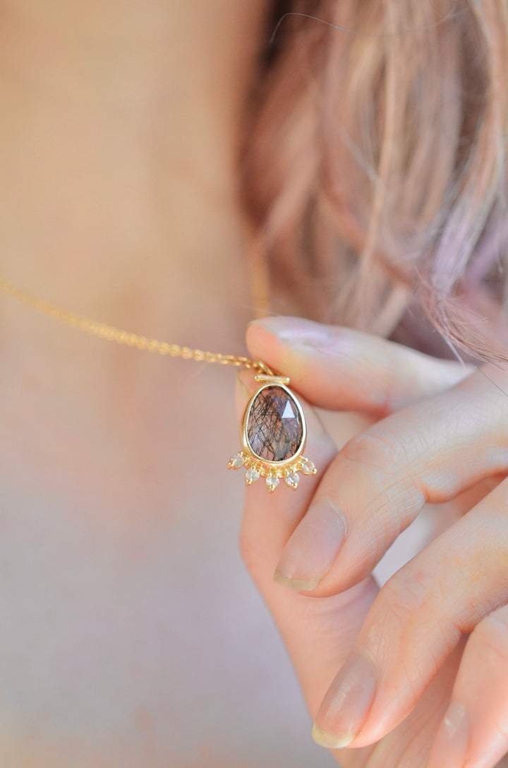 Rutilated Quartz Halo Necklace with Kinetic Hinge