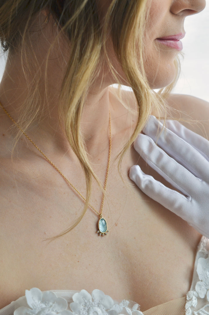 Aquamarine Halo Necklace