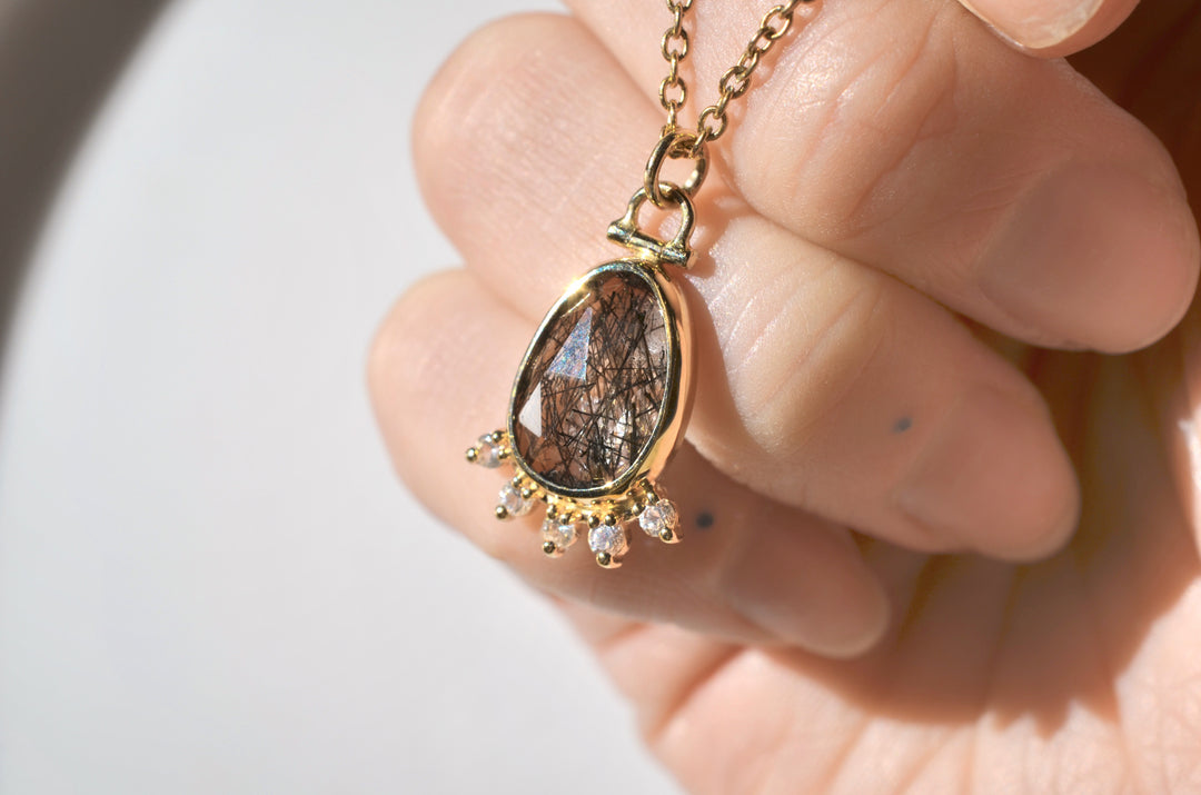 Rutilated Quartz Halo Necklace with Kinetic Hinge