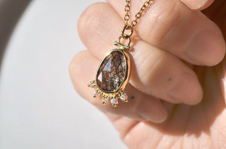 Rutilated Quartz Halo Necklace with Kinetic Hinge