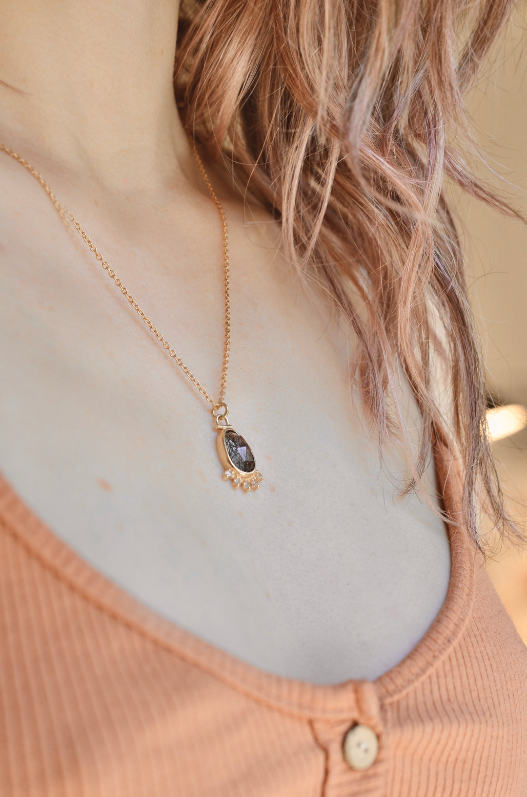 Rutilated Quartz Halo Necklace with Kinetic Hinge