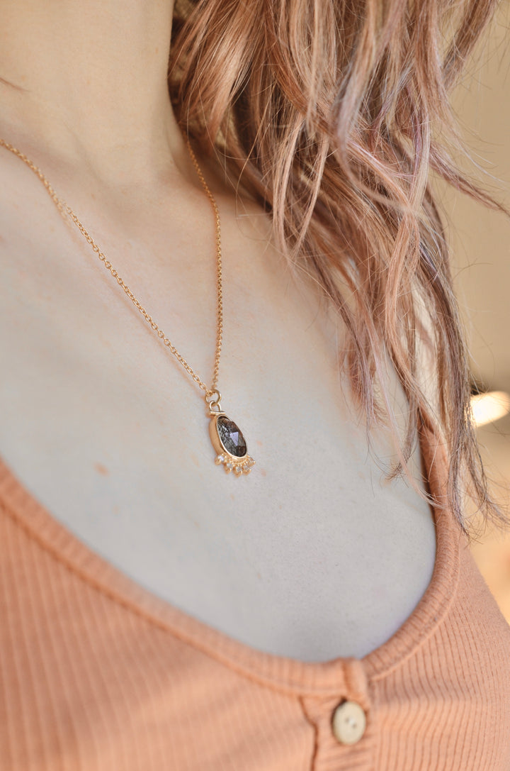 Rutilated Quartz Halo Necklace with Kinetic Hinge