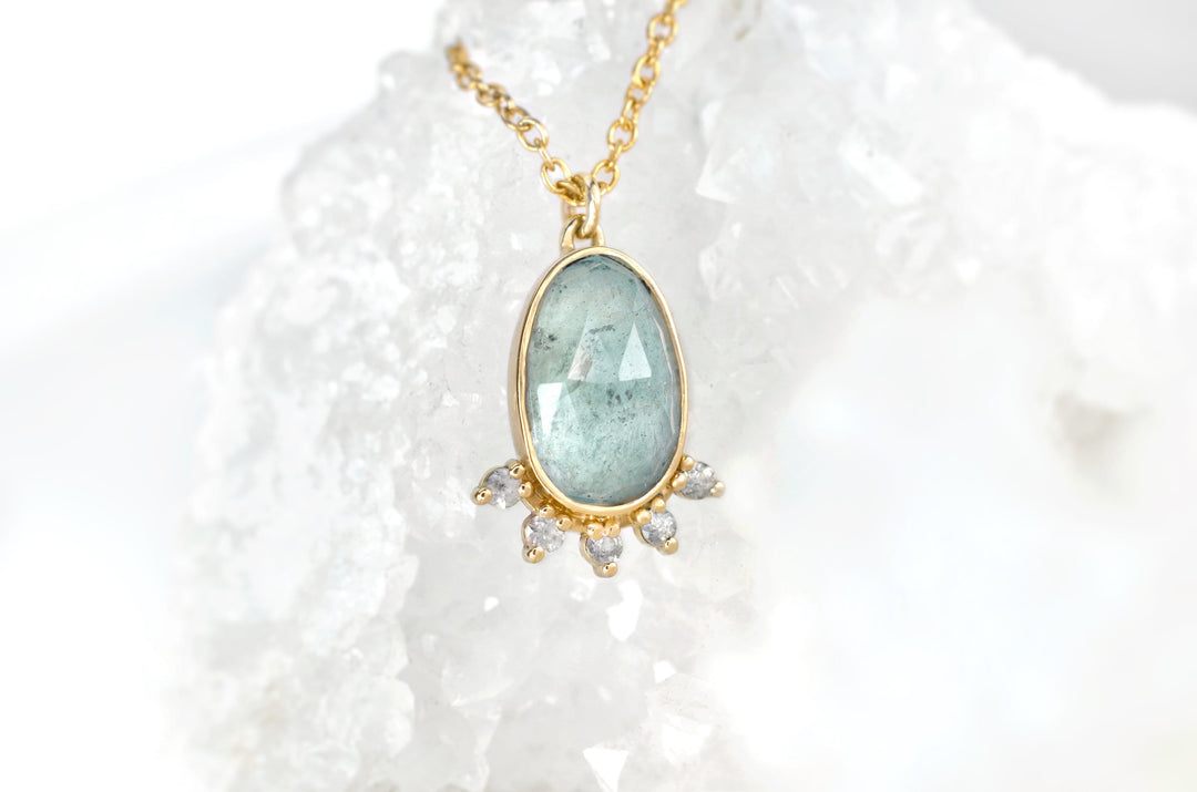 Aquamarine Halo Necklace