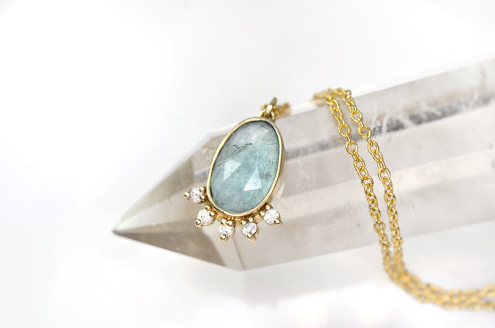 Aquamarine Halo Necklace